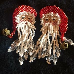 Santa Claus Hand Beaded Earrings and Pin